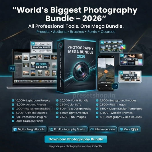 Photography Mega Bundle 2026 | 10,000+ Lightroom Presets, LUTs, Fonts & Editing Tools